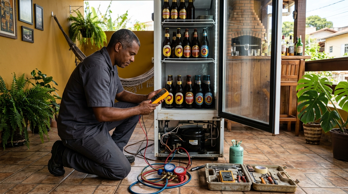 Manutenção da placa eletrônica de cervejeira em Real, Praia Grande‑SP